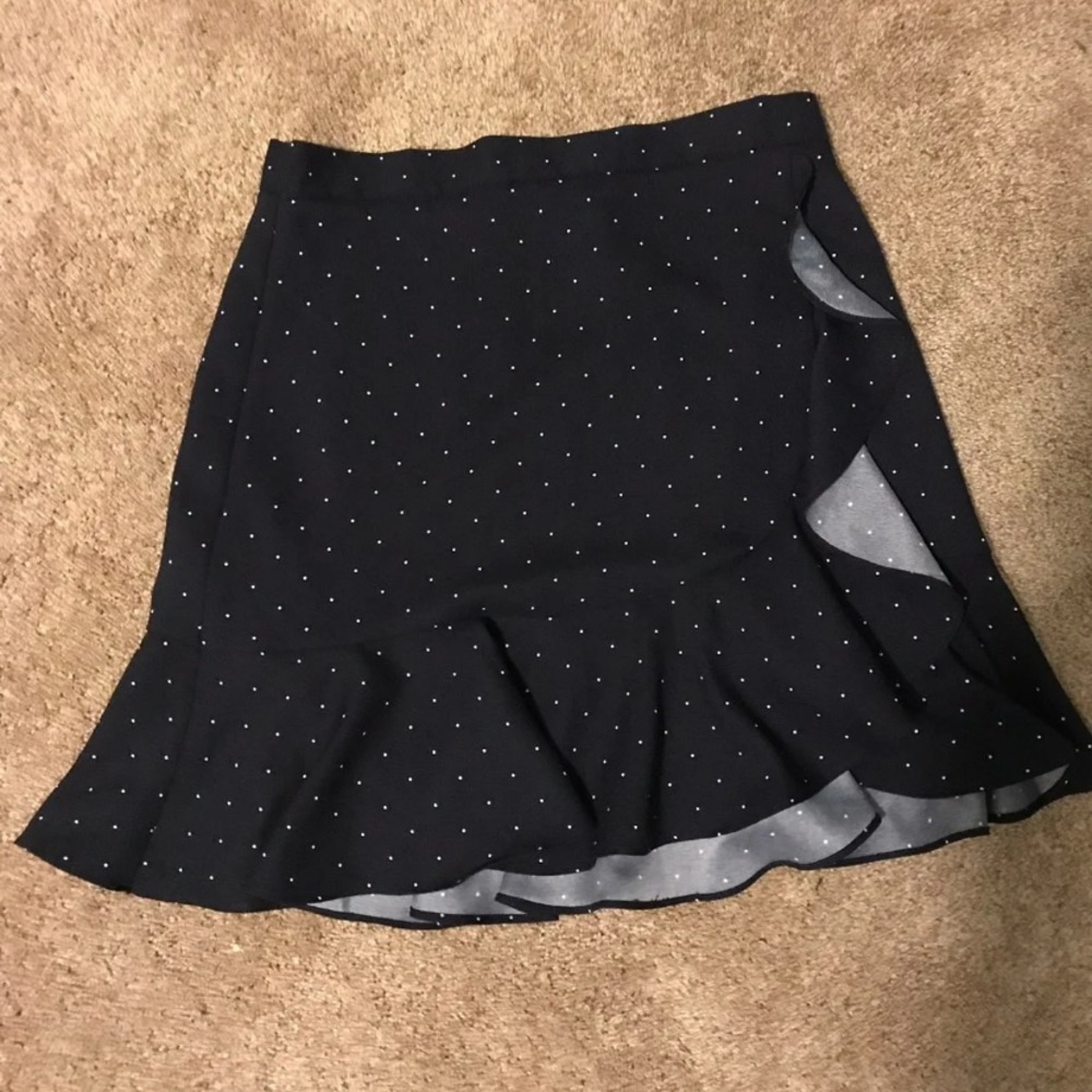 navy mini skirt with white polka dots